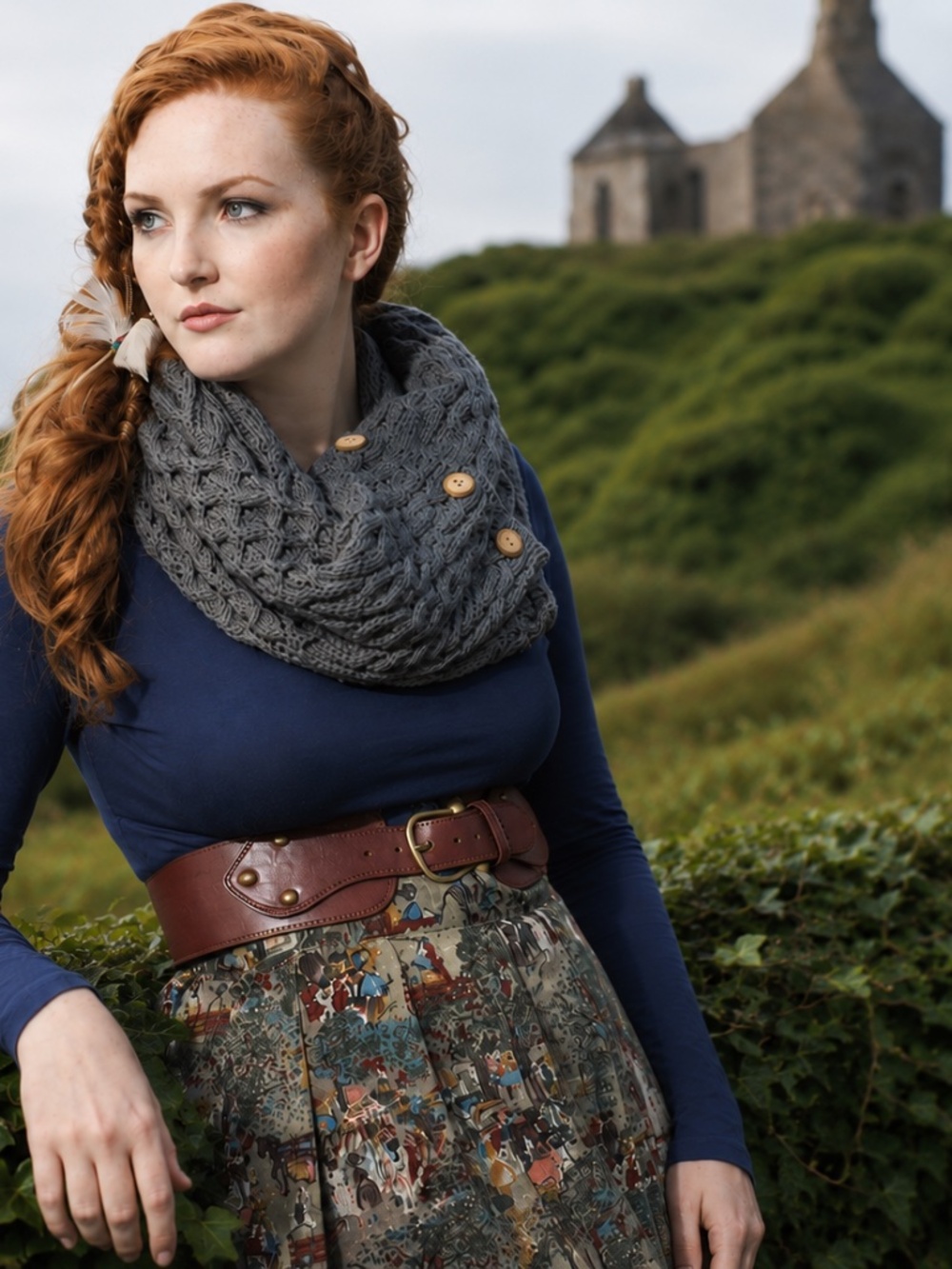 Aran Sweater Market Merino Wool Button Snood Scarf Gray Made in Ireland
